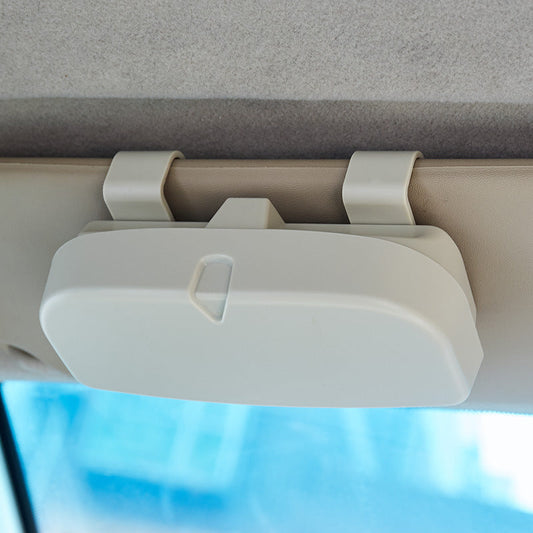 Beige Universal Car Sun Visor Glasses Case, No-Damage Installation Sunglasses Holder, Protective Eyewear Storage Box for Car Interior Accessories