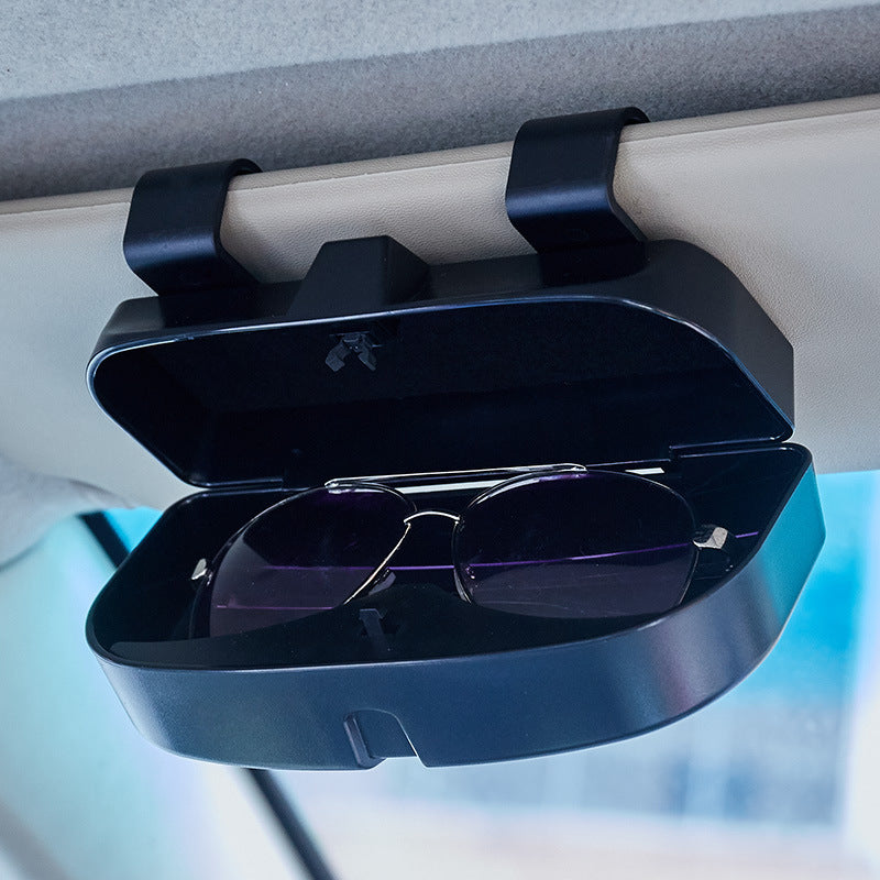 Black Universal Car Sun Visor Glasses Case, No-Damage Installation Sunglasses Holder, Protective Eyewear Storage Box for Car Interior Accessories