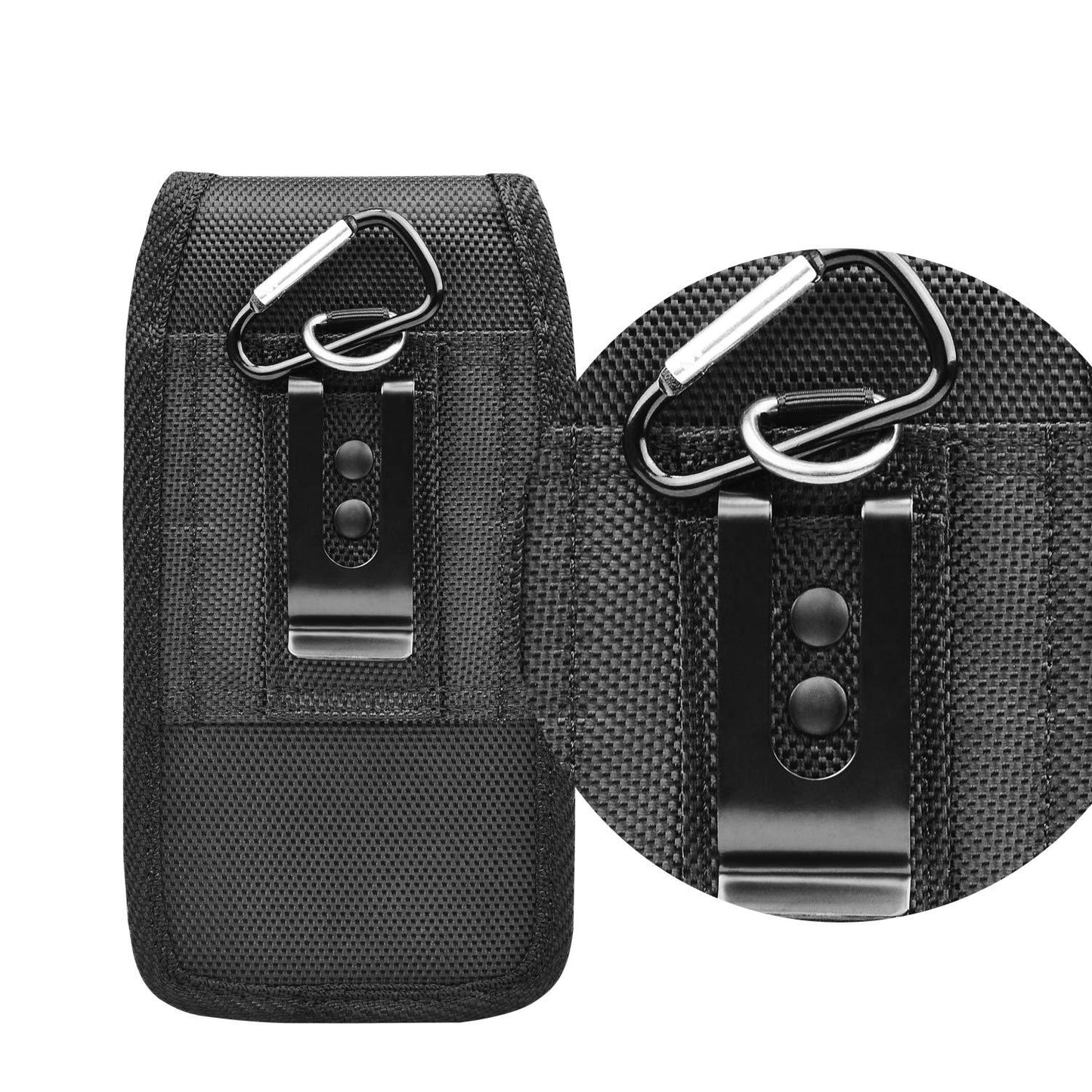 2-Pack Black Universal Heavy-Duty Nylon Belt Holster Pouch with Card Slot â€“ Durable Oxford Cloth Waist Pack for iPhone 16 Pro Max & Android Phones â€“ Vertical & Horizontal Carry Options (L)