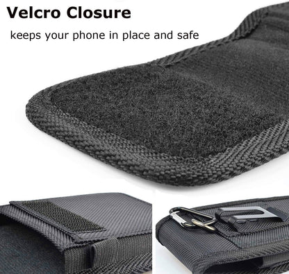 2-Pack Black Universal Heavy-Duty Nylon Belt Holster Pouch with Card Slot â€“ Durable Oxford Cloth Waist Pack for iPhone 16 Pro Max & Android Phones â€“ Vertical & Horizontal Carry Options (L)