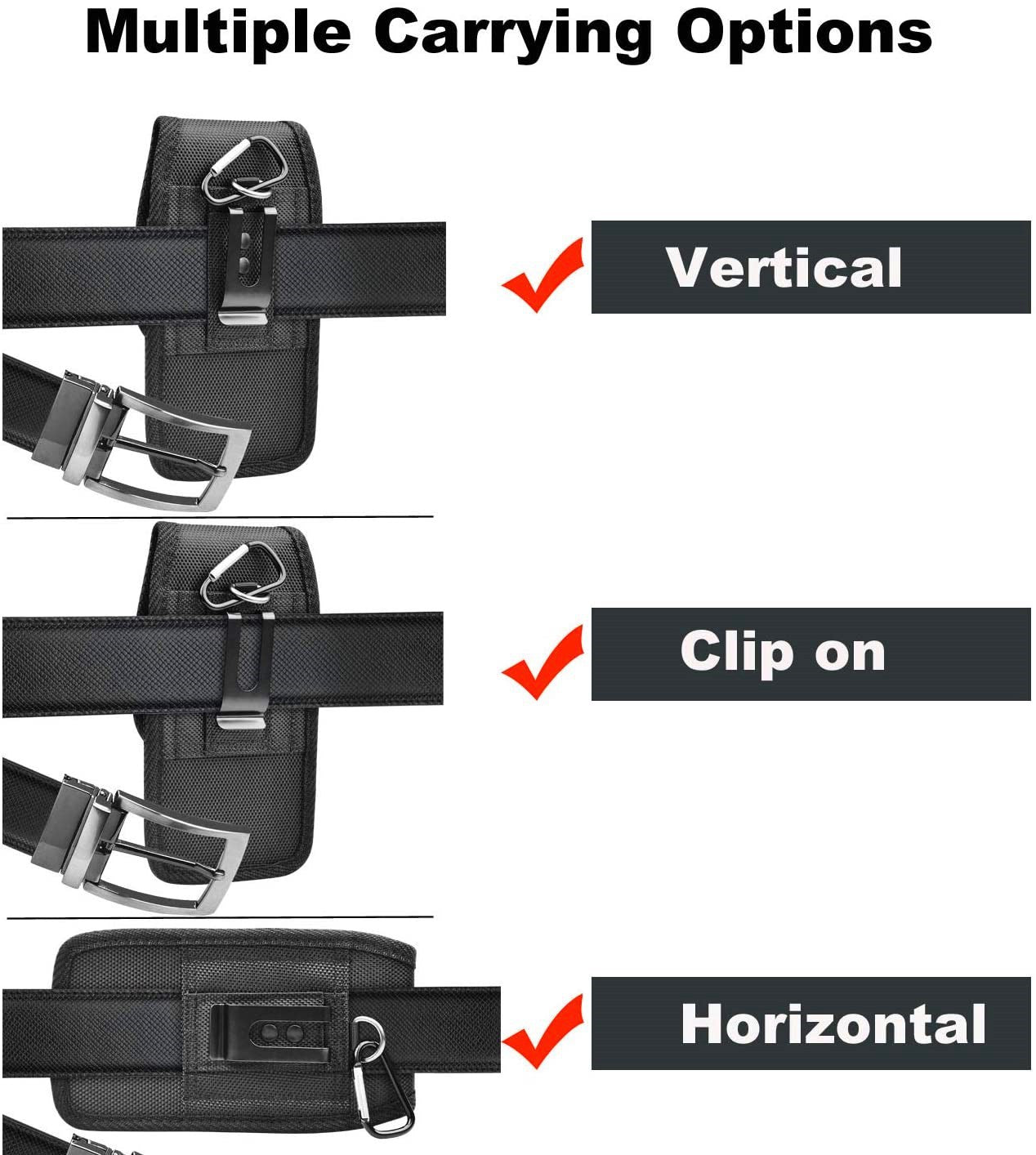 2-Pack Black Universal Heavy-Duty Nylon Belt Holster Pouch with Card Slot â€“ Durable Oxford Cloth Waist Pack for iPhone 16 Pro Max & Android Phones â€“ Vertical & Horizontal Carry Options (XXL)