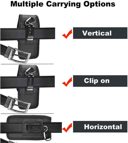 2-Pack Black Universal Heavy-Duty Nylon Belt Holster Pouch with Card Slot â€“ Durable Oxford Cloth Waist Pack for iPhone 16 Pro Max & Android Phones â€“ Vertical & Horizontal Carry Options (XXL)