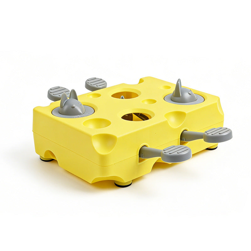 Yellow Cheese Whack-a-Mole Cat Toy – Interactive Treat Dispenser & Snack Reward Feeder for Indoor Cats, ABS Material with Non-Slip Base, Fun & Brain-Stimulating Puzzle Toy for Self-Entertainment