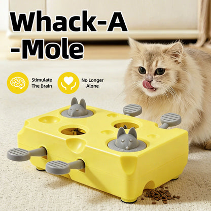 Yellow Cheese Whack-a-Mole Cat Toy – Interactive Treat Dispenser & Snack Reward Feeder for Indoor Cats, ABS Material with Non-Slip Base, Fun & Brain-Stimulating Puzzle Toy for Self-Entertainment