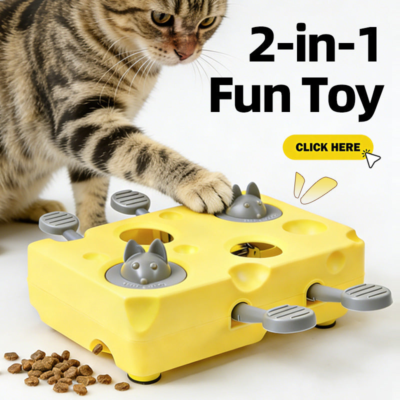 Yellow Cheese Whack-a-Mole Cat Toy – Interactive Treat Dispenser & Snack Reward Feeder for Indoor Cats, ABS Material with Non-Slip Base, Fun & Brain-Stimulating Puzzle Toy for Self-Entertainment