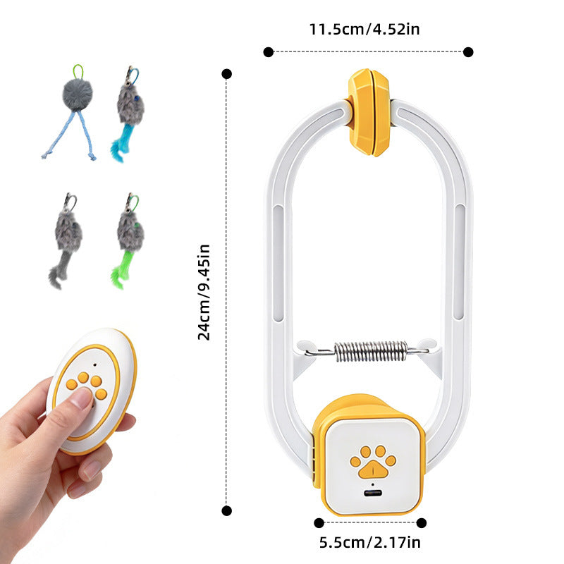 Electric Interactive Cat Teaser with Remote Control & Door Clip – Dual-Mode Swinging & Rotating Motion, Auto 15-Minute Play, Safe ABS Material, Includes 4 Tail Toys, for Cats & Small Pets