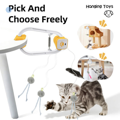 Electric Interactive Cat Teaser with Remote Control & Door Clip – Dual-Mode Swinging & Rotating Motion, Auto 15-Minute Play, Safe ABS Material, Includes 4 Tail Toys, for Cats & Small Pets