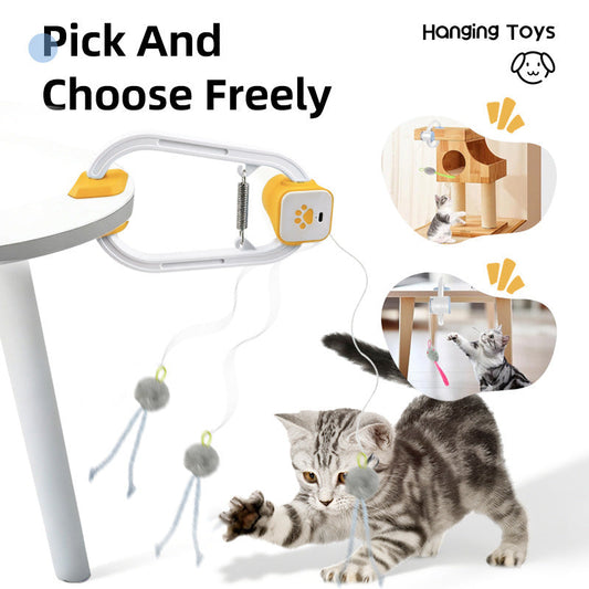 Electric Interactive Cat Teaser with Remote Control & Door Clip – Dual-Mode Swinging & Rotating Motion, Auto 15-Minute Play, Safe ABS Material, Includes 4 Tail Toys, for Cats & Small Pets