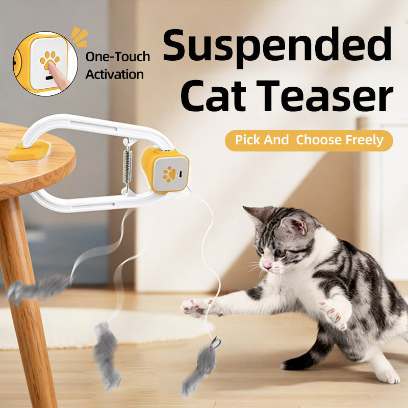 Electric Interactive Cat Teaser with Remote Control & Door Clip – Dual-Mode Swinging & Rotating Motion, Auto 15-Minute Play, Safe ABS Material, Includes 4 Tail Toys, for Cats & Small Pets