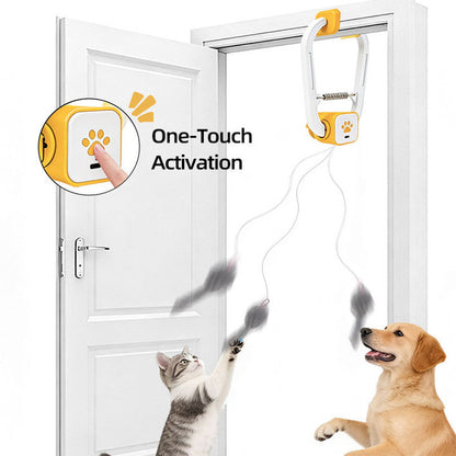 Electric Interactive Cat Teaser with Remote Control & Door Clip – Dual-Mode Swinging & Rotating Motion, Auto 15-Minute Play, Safe ABS Material, Includes 4 Tail Toys, for Cats & Small Pets