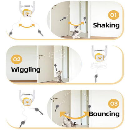 Electric Interactive Cat Teaser with Remote Control & Door Clip – Dual-Mode Swinging & Rotating Motion, Auto 15-Minute Play, Safe ABS Material, Includes 4 Tail Toys, for Cats & Small Pets