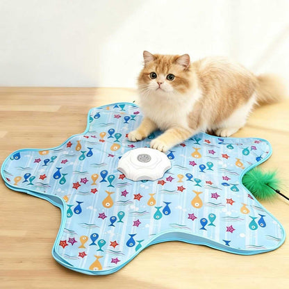 Automatic Cat Hunting Game Mat with 360° Teaser Wand, USB-C Rechargeable Interactive Pet Toy for Indoor Cats, Self-Entertainment Hide-and-Seek Play Mat, Durable Fabric & ABS Construction(Five-pointed fish design)