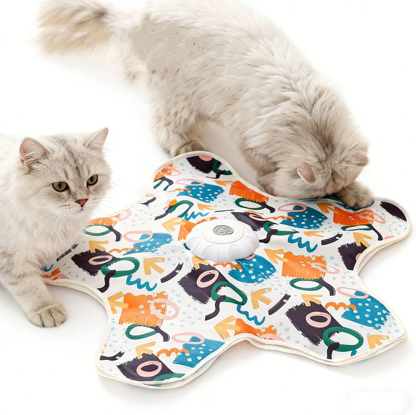 Automatic Cat Hunting Game Mat with 360° Teaser Wand, USB-C Rechargeable Interactive Pet Toy for Indoor Cats, Self-Entertainment Hide-and-Seek Play Mat, Durable Fabric & ABS Construction(Five-pointed star, beige)