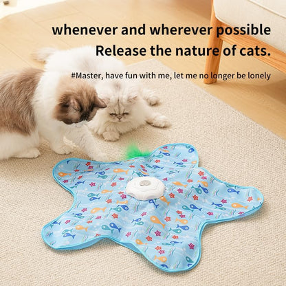 Automatic Cat Hunting Game Mat with 360° Teaser Wand, USB-C Rechargeable Interactive Pet Toy for Indoor Cats, Self-Entertainment Hide-and-Seek Play Mat, Durable Fabric & ABS Construction(Five-cent duck design)