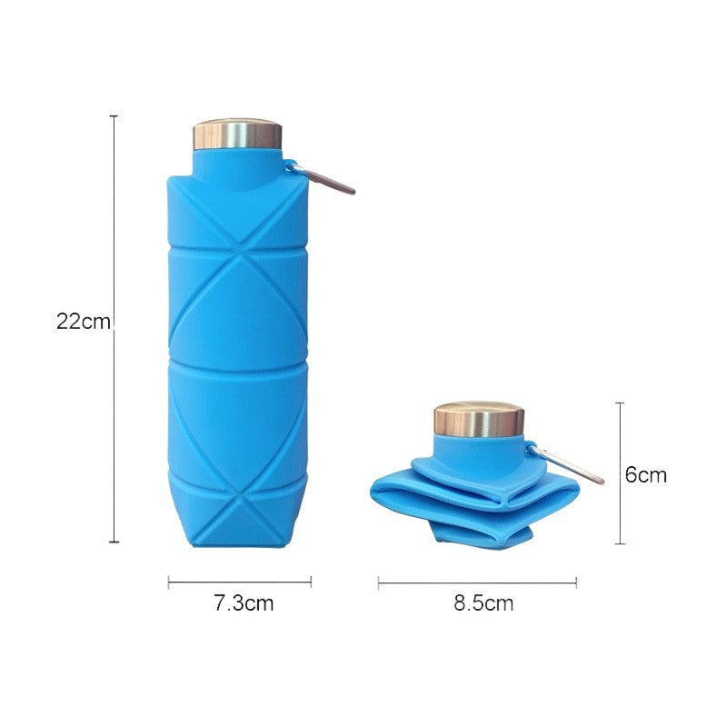 Purple 700ml Collapsible Silicone Water Bottle with Diamond Pattern - Food-Grade Portable Sports Bottle for Hiking, Camping, Travel & Gym - Leak-Proof Foldable Design with Carabiner Clip