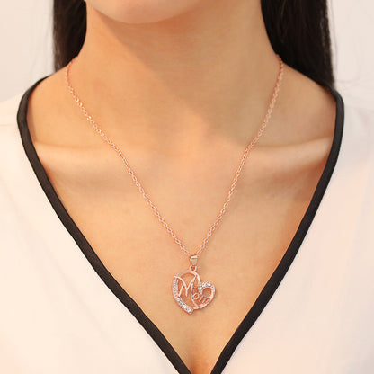 Rose gold MOM Heart Pendant Necklace with Rhinestones - Adjustable 47+5cm Chain, Lightweight Alloy Jewelry for Mother's Day Gift, Everyday Wear & Special Occasions - Elegant Letter Design for Women