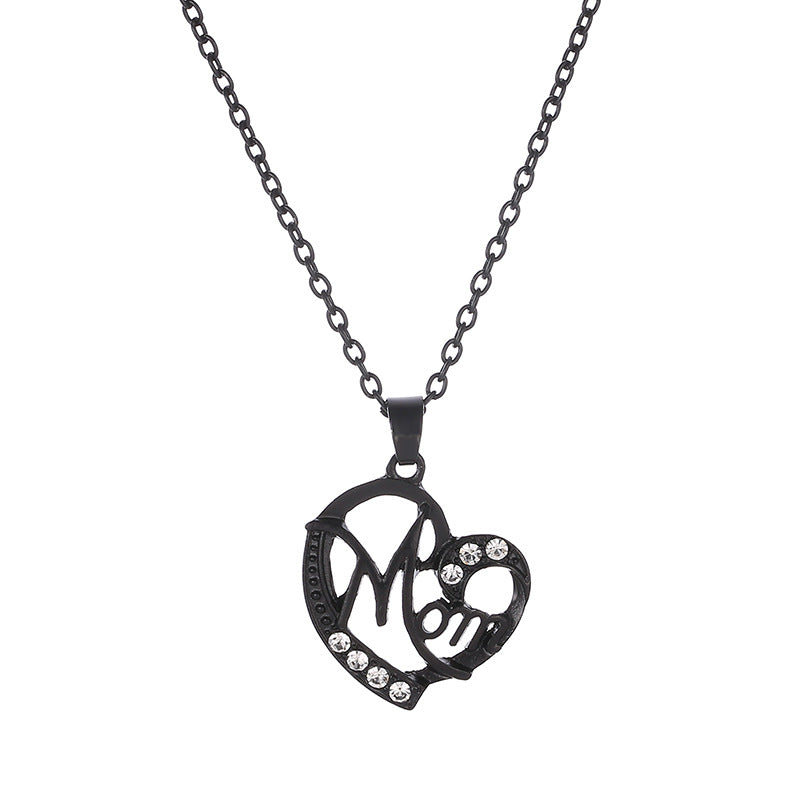 Yahai MOM Heart Pendant Necklace with Rhinestones - Adjustable 47+5cm Chain, Lightweight Alloy Jewelry for Mother's Day Gift, Everyday Wear & Special Occasions - Elegant Letter Design for Women