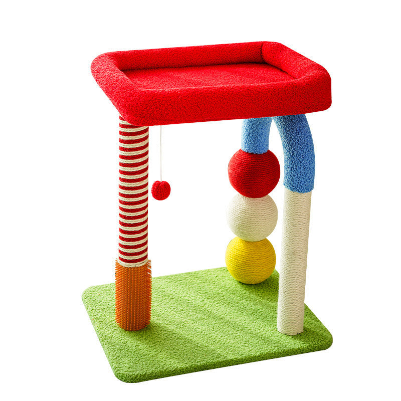 Colorful U-Shaped Cat Tree with Sisal Scratching Posts, Multi-Level Perch & Hanging Ball Toy - Compact Cat Climbing Frame for Small Spaces, Durable Fabric & Wood Construction for Kittens & Adult Cats