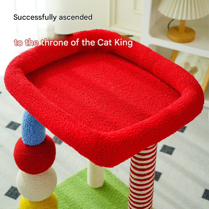 Colorful U-Shaped Cat Tree with Sisal Scratching Posts, Multi-Level Perch & Hanging Ball Toy - Compact Cat Climbing Frame for Small Spaces, Durable Fabric & Wood Construction for Kittens & Adult Cats
