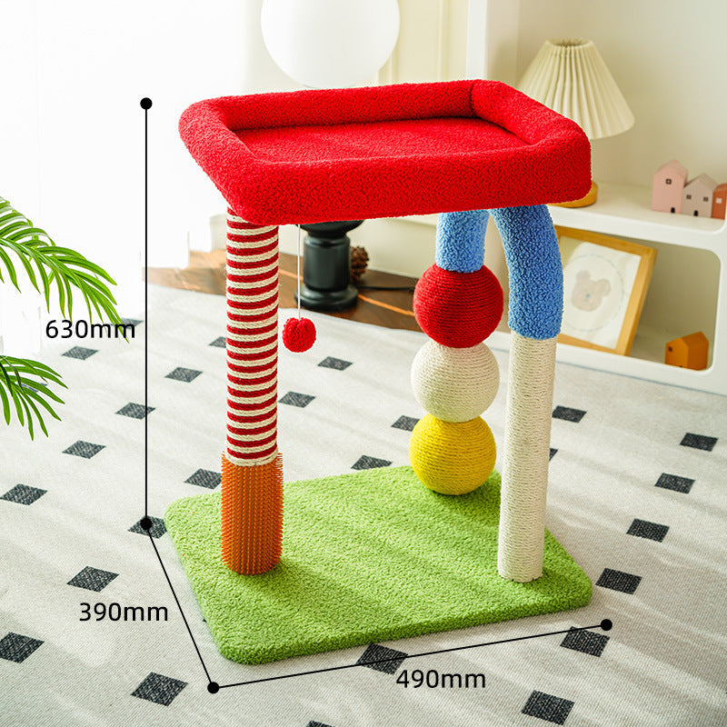 Colorful U-Shaped Cat Tree with Sisal Scratching Posts, Multi-Level Perch & Hanging Ball Toy - Compact Cat Climbing Frame for Small Spaces, Durable Fabric & Wood Construction for Kittens & Adult Cats