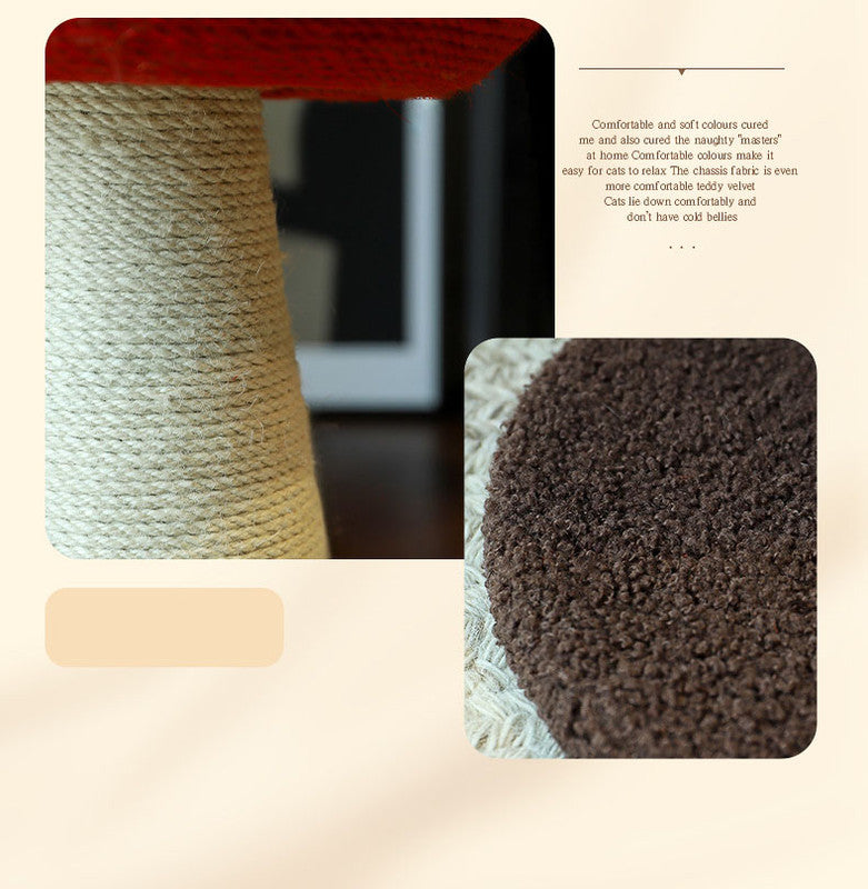Red Mushroom Cat Tree with Sisal Scratching Post - Large Vertical Cat Climber, Durable Scratch-Resistant Design with Hanging Toys, Stylish Home Decor for Indoor Cats(340mm*280mm)