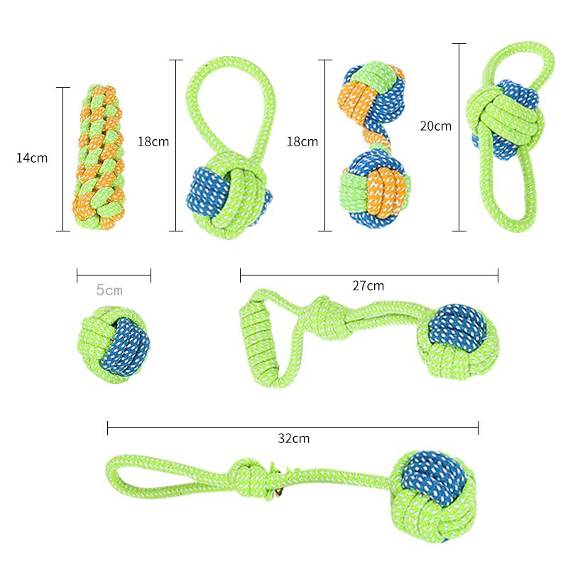 7-Piece Yellow and pink Durable Cotton Rope Dog Toy Set - Washable Knotted Ball & Tug Toys for Aggressive Chewers, Interactive Teeth Cleaning Pet Toy for Small to Medium Dogs & Cats