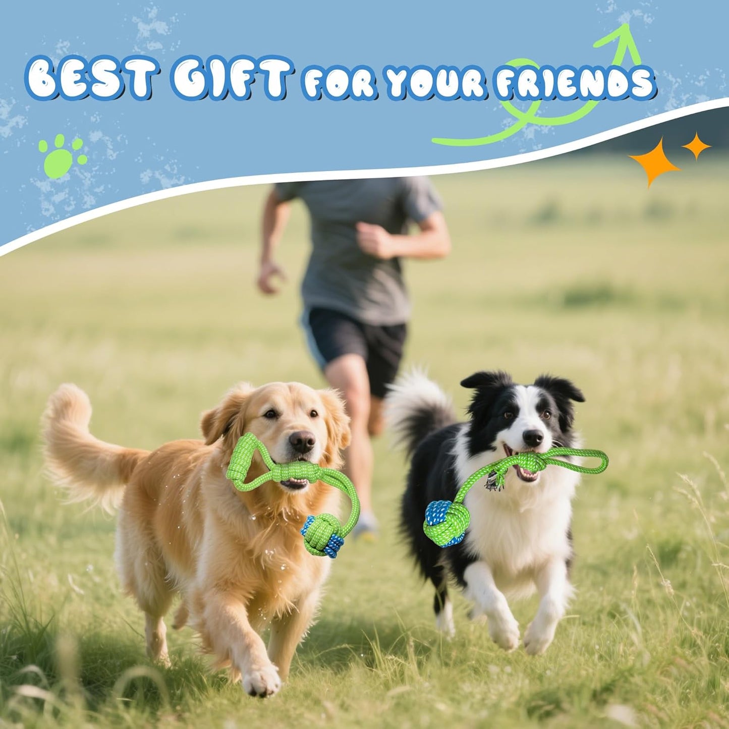 7-Piece Red and Green Durable Cotton Rope Dog Toy Set - Washable Knotted Ball & Tug Toys for Aggressive Chewers, Interactive Teeth Cleaning Pet Toy for Small to Medium Dogs & Cats