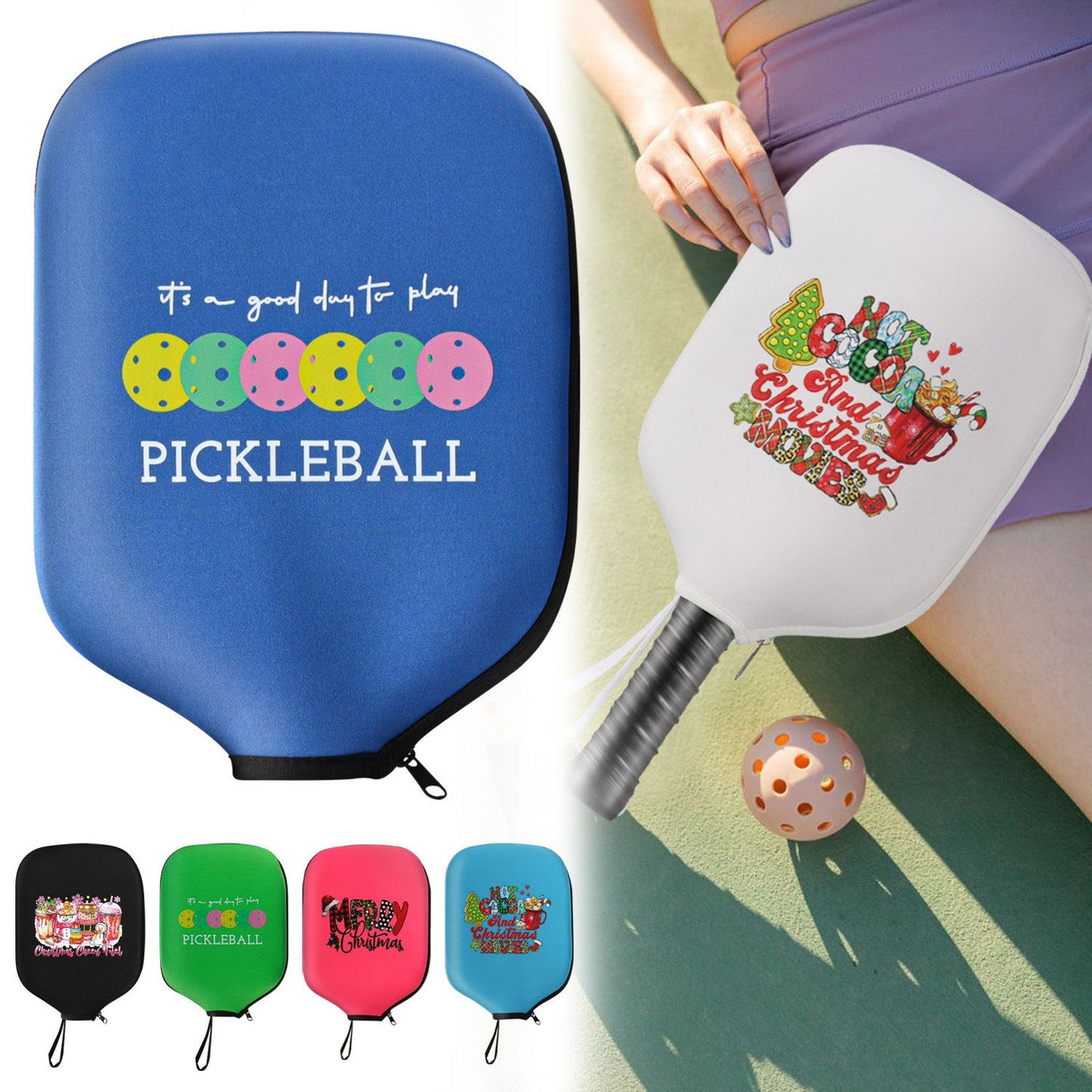 Black Neoprene Pickleball Paddle Cover Protective Case with Fun Graphic Design Durable Beach Tennis Racket Sleeve Bag for Table Tennis Paddles Shockproof Sports Equipment Storage(Style:3)
