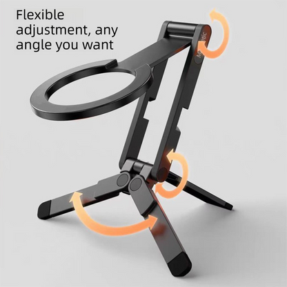 Silver Alloy Pocket Magnetic Phone Stand with Desktop Tripod â€“ Multi-Function Foldable Design for Portable Selfie Stick & Hands-Free Shooting â€“ Ideal for Travel, Vlogging, and Daily Use