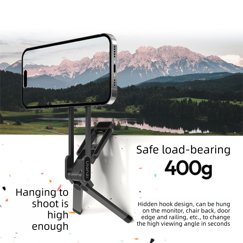 Silver Portable Magnetic Phone Mount with MagLock - Multi-Functional Foldable Tripod Stand for Desktop, Travel & Vlogging, Strong Dual Magnet Design for iPhone & Android