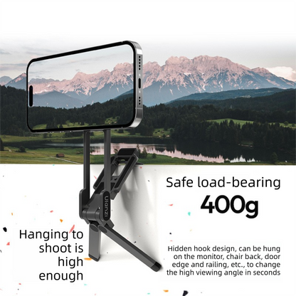 Black Portable Magnetic Phone Mount with MagLock - Multi-Functional Foldable Tripod Stand for Desktop, Travel & Vlogging, Strong Dual Magnet Design for iPhone & Android