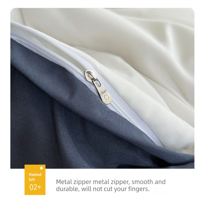 Haze gray Washed Cotton Bedding Set - Solid Color Fitted Sheet Style, 4-Piece Set for 1.5m Bed, Includes 10 Random Color Quilt Fasteners(1.5m)