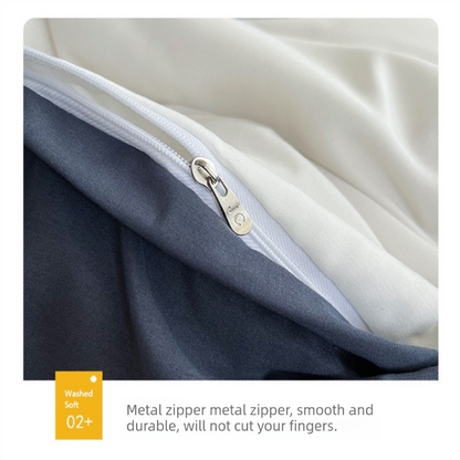 Haze gray Washed Cotton Bedding Set - Solid Color Fitted Sheet Style, 4-Piece Set for 1.5m Bed, Includes 10 Random Color Quilt Fasteners(1.5m)