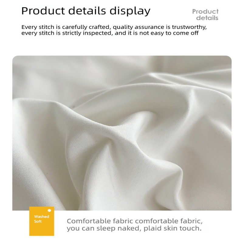 Matcha khaki Washed Cotton Bedding Set - Solid Color Fitted Sheet Style, 4-Piece Set for 1.5m Bed, Includes 10 Random Color Quilt Fasteners(1.5m)