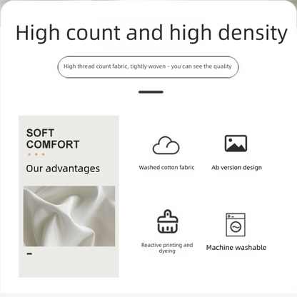 Black Washed Cotton Bedding Set - Solid Color Fitted Sheet Style, 4-Piece Set for 1.5m Bed, Includes 10 Random Color Quilt Fasteners(1.5m)