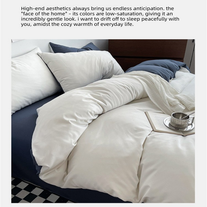 Light blue cheese Washed Cotton Bedding Set - Solid Color Fitted Sheet Style, 4-Piece Set for 1.5m Bed, Includes 10 Random Color Quilt Fasteners(1.5m)