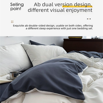 Matcha khaki Washed Cotton Bedding Set - Solid Color Fitted Sheet Style, 4-Piece Set for 1.8m Bed, Includes 10 Random Color Quilt Fasteners
