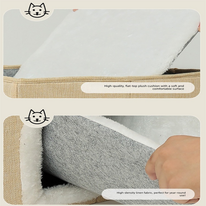 Grey 3-Story Villa Cat House with Scratching Posts - Foldable Double-Decker Cat Condo, Warm & Breathable All-Season Pet Bed, Multi-Functional Play & Sleep Space, Durable Easy-Clean Fabric