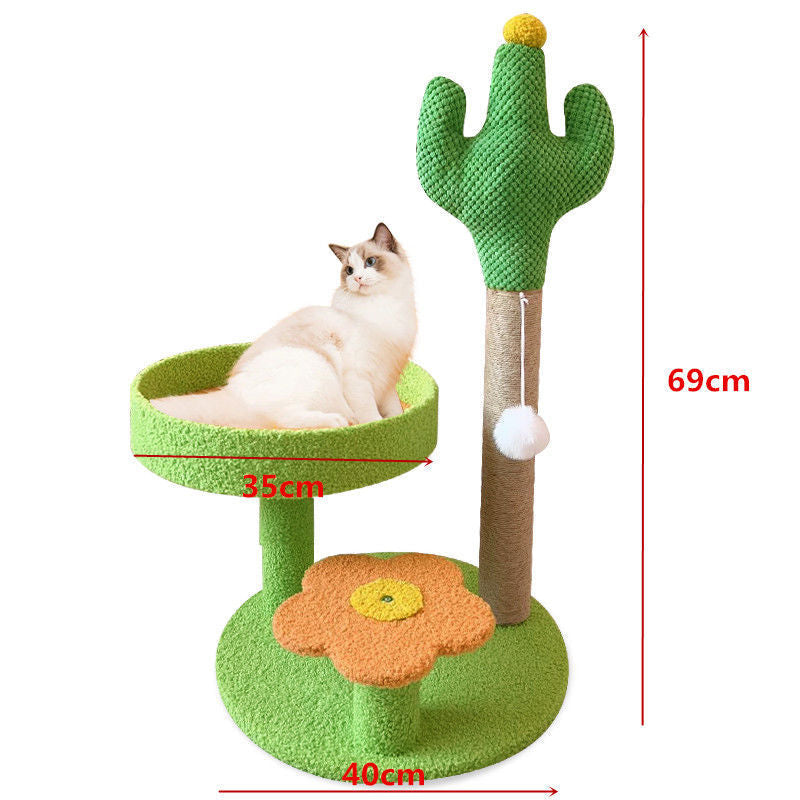 Green Cactus Pineapple Cat Tree with Scratching Post & Cozy Perch - Multi-Level Cat Tower with Flower Platform and Hanging Ball for Indoor Cats