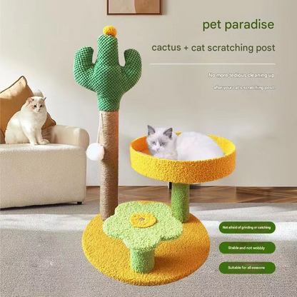 Green Cactus Pineapple Cat Tree with Scratching Post & Cozy Perch - Multi-Level Cat Tower with Flower Platform and Hanging Ball for Indoor Cats