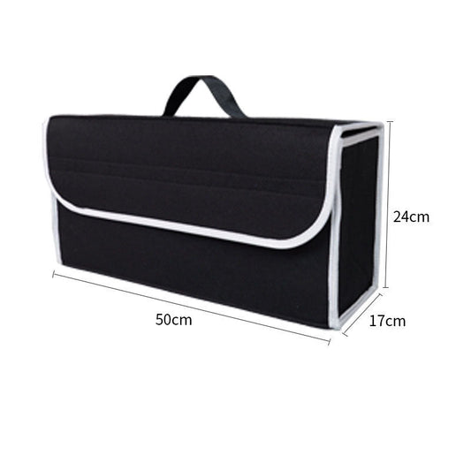 Black Foldable Felt Car Trunk Organizer with Handle - Multi-Compartment Storage Box for Tools and Groceries, Durable Collapsible Cargo Organizer for All Vehicle Types