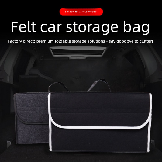 Black Foldable Felt Car Trunk Organizer with Handle - Multi-Compartment Storage Box for Tools and Groceries, Durable Collapsible Cargo Organizer for All Vehicle Types