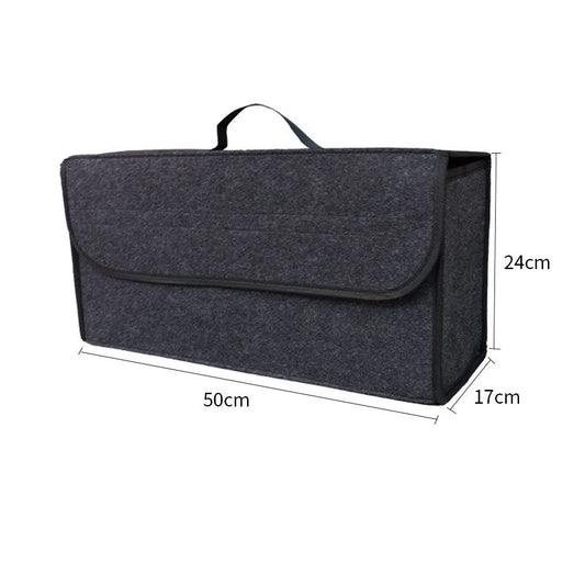 Dark gray Foldable Felt Car Trunk Organizer with Handle - Multi-Compartment Storage Box for Tools and Groceries, Durable Collapsible Cargo Organizer for All Vehicle Types