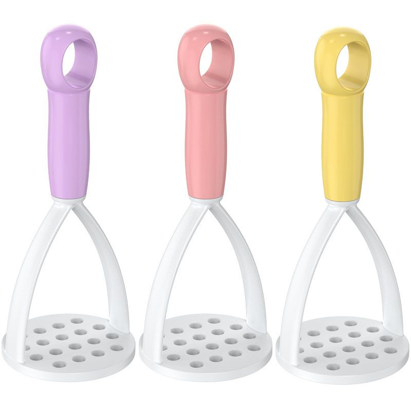 3-Pack Pink,yellow and purple Manual Potato Masher - Baby Food Maker & Vegetable Ricer with Reinforced Arch Design, Durable PP Kitchen Tool for Mashing Potatoes, Sweet Potatoes, and Fruits
