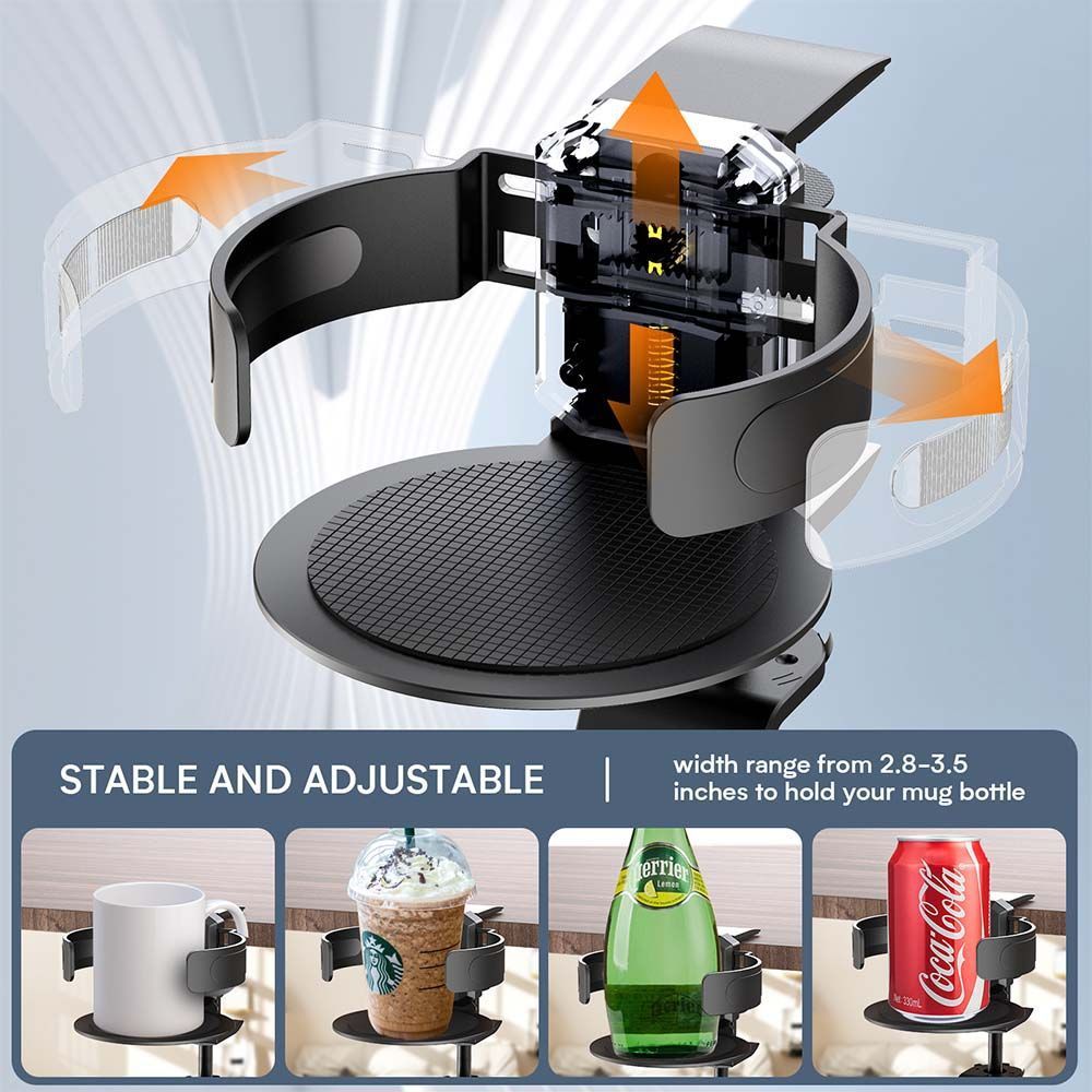 Silver 2-in-1 Rotating Headphone and Cup Holder - No-Drill Aluminum Alloy Desk Clamp Mount for Over-Ear Headsets and Beverages - Space-Saving Organizer for Home Office and Gaming Setup
