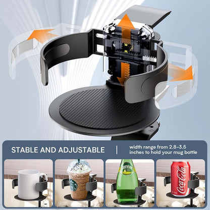 Silver 2-in-1 Rotating Headphone and Cup Holder - No-Drill Aluminum Alloy Desk Clamp Mount for Over-Ear Headsets and Beverages - Space-Saving Organizer for Home Office and Gaming Setup