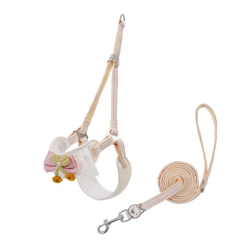 White Lace Y-Shaped Pet Harness and Leash Set - Breathable Mesh Vest for Small to Medium Dogs and Cats - Comfortable Walking Gear with 150cm Leash(Size:S)
