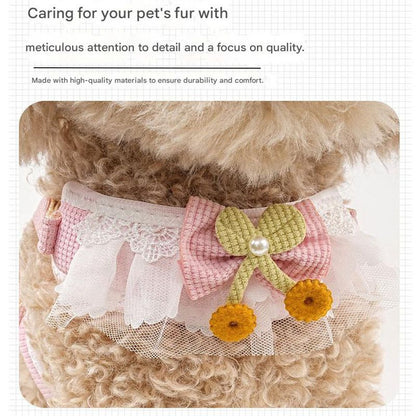 White Lace Y-Shaped Pet Harness and Leash Set - Breathable Mesh Vest for Small to Medium Dogs and Cats - Comfortable Walking Gear with 150cm Leash(Size:S)