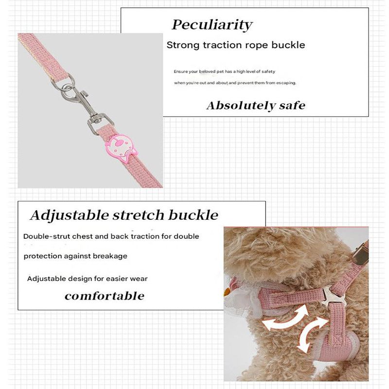 Orange-yellow Lace Y-Shaped Pet Harness and Leash Set - Breathable Mesh Vest for Small to Medium Dogs and Cats - Comfortable Walking Gear with 150cm Leash(Size:S)