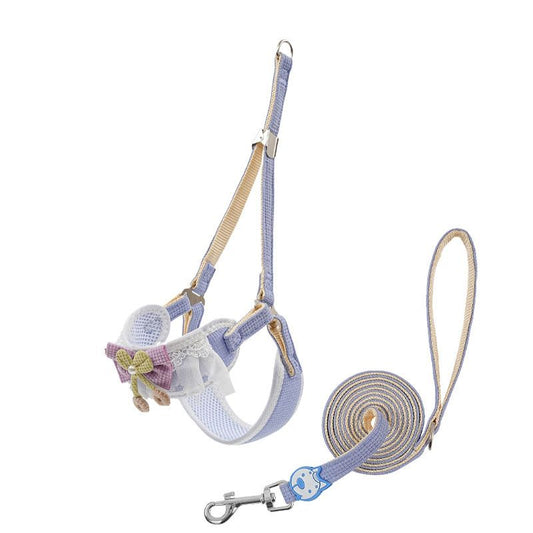 Sky blue Lace Y-Shaped Pet Harness and Leash Set - Breathable Mesh Vest for Small to Medium Dogs and Cats - Comfortable Walking Gear with 150cm Leash(Size:S)